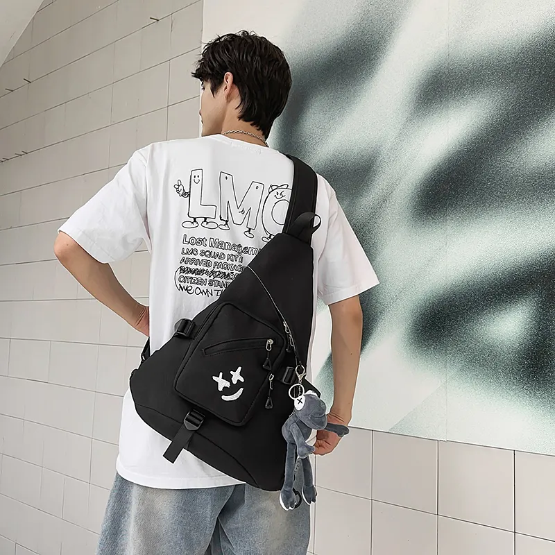 Yalu Nylon Shoulder Bag, Sling Bag Unisex Black/Gray/White-2
