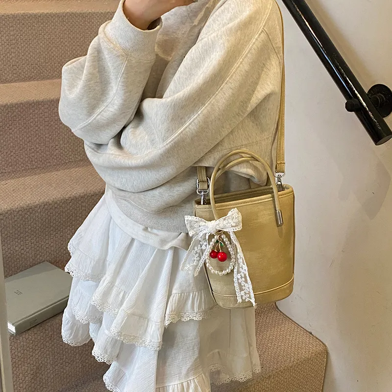 Yalu PU Bucket Bag, One Shoulder Handbag Unisex White/Black/Khaki/Green/Pink/Yellow-22