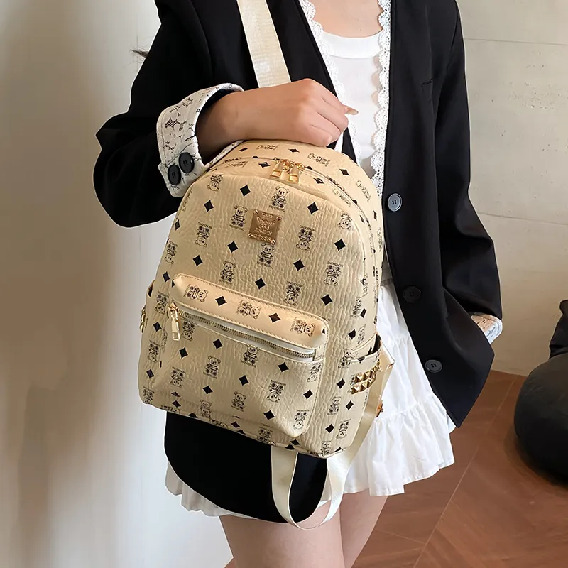 Yalu PU Backpack Regular Women's Ecru/Brown/Pink-1