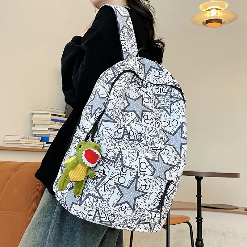 Yalu Nylon Backpack Unisex Black Gray/Black Yellow/Black Blue/Black Green/White/Khaki-25