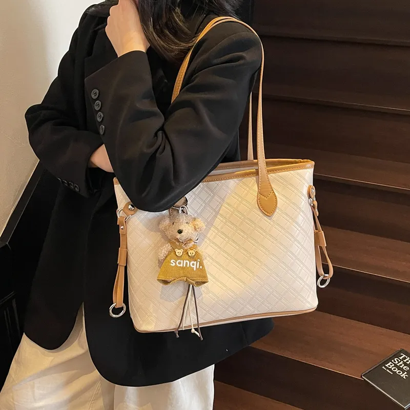 Yalu PU Tote Bag, Shoulder Bag Women's Pink & Black & Khaki & White & Pink-16