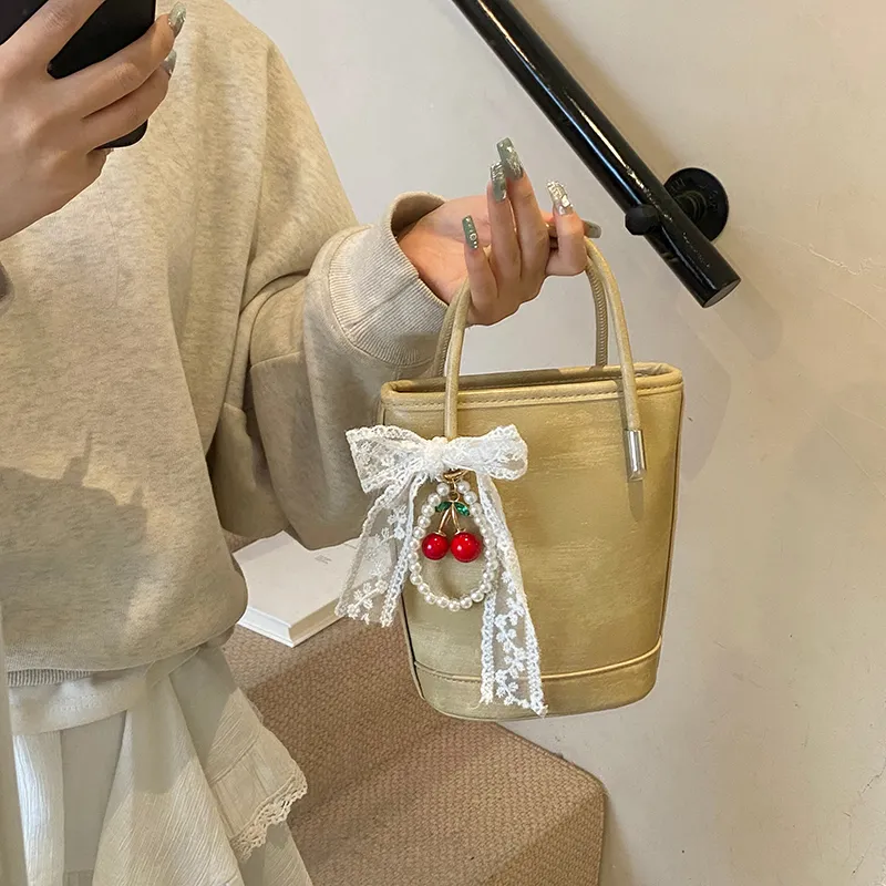 Yalu PU Bucket Bag, One Shoulder Handbag Unisex White/Black/Khaki/Green/Pink/Yellow-19