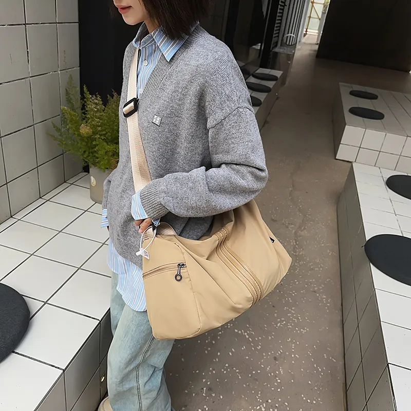 Yalu Nylon Crossbody Bag, Shoulder Bag Unisex Black/Light Gray/Khaki-17