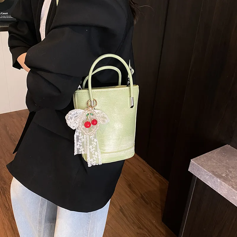 Yalu PU Bucket Bag, One Shoulder Handbag Unisex White/Black/Khaki/Green/Pink/Yellow-28