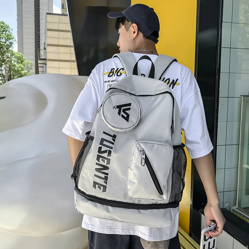 Yalu Nylon Backpack Regular Unisex Light Gray/Dark Gray/Black/Red-3