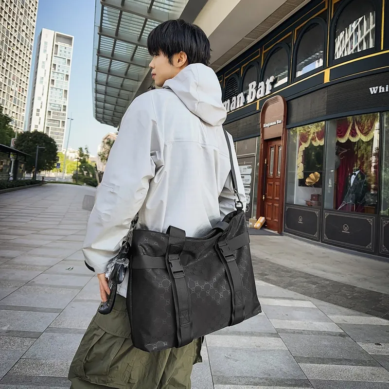 Yalu Nylon Shoulder Bag, Crossbody Bag, Handbag Unisex Black-1