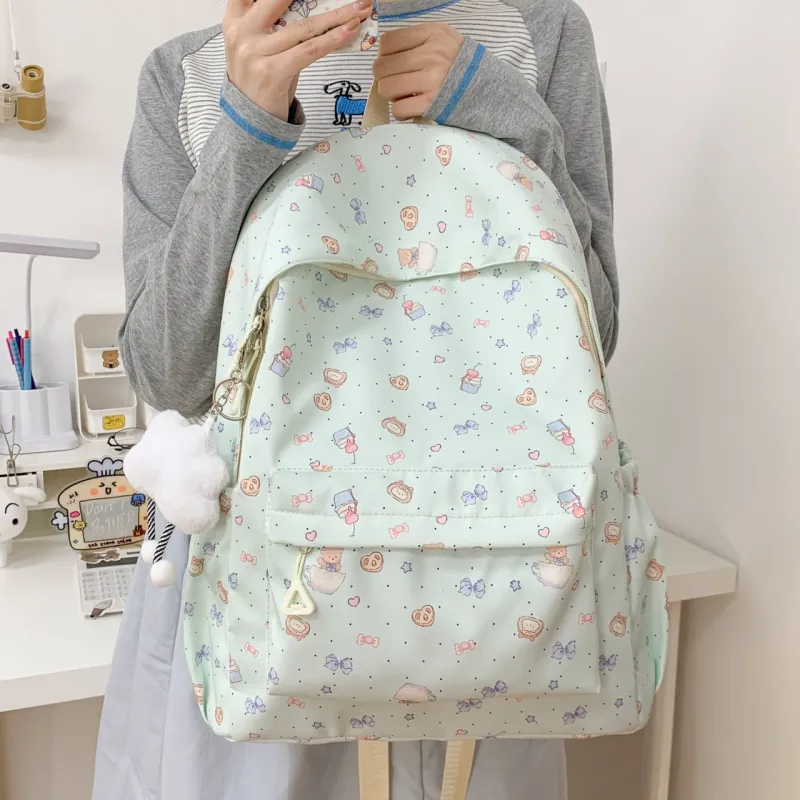 Yalu Nylon Backpack Unisex White/Green-9