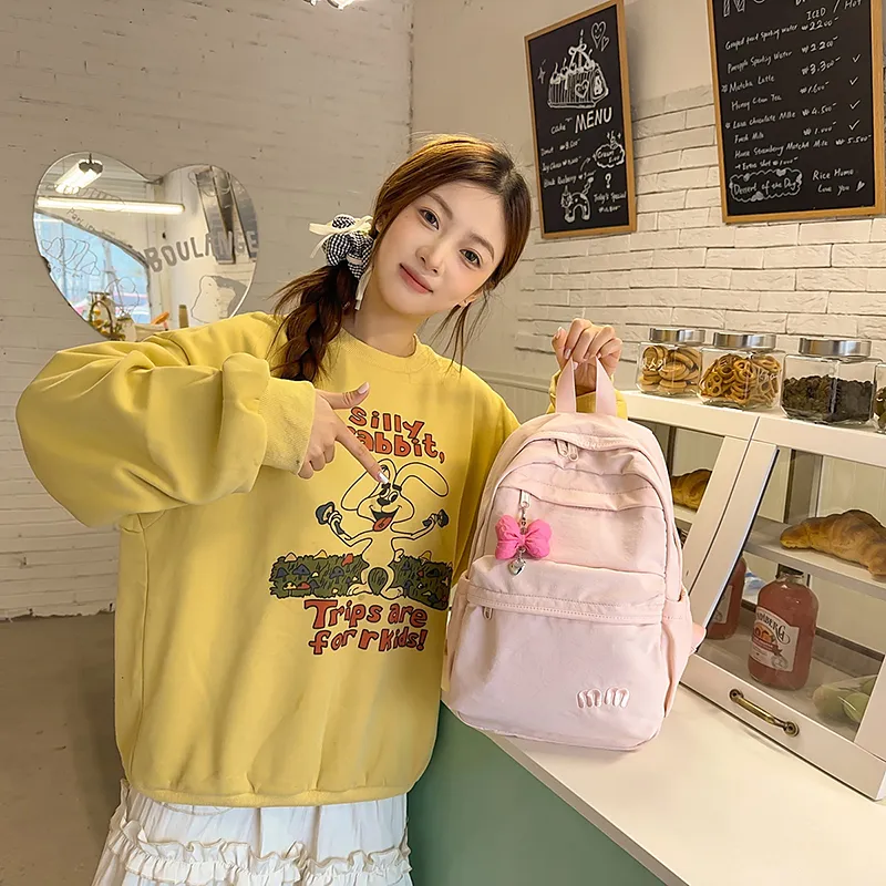 Yalu Nylon Backpack Unisex Black/White/Blue/Pink/Yellow/Light Purple-1