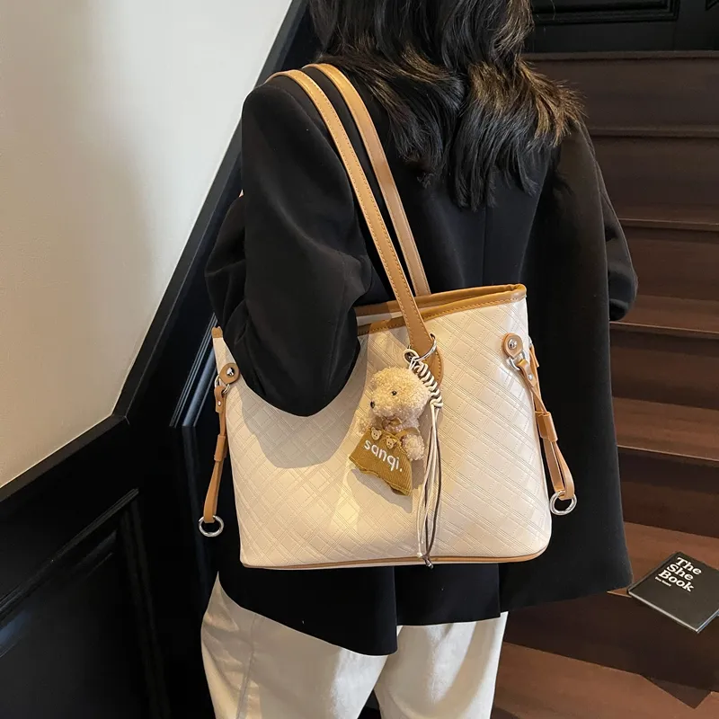 Yalu PU Tote Bag, Shoulder Bag Women's Pink & Black & Khaki & White & Pink-17