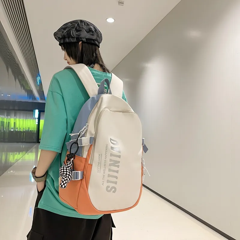 Yalu Nylon Backpack Regular Unisex Black/Gray/Purple/Orange & Light Blue/Orange & Dark Blue-1