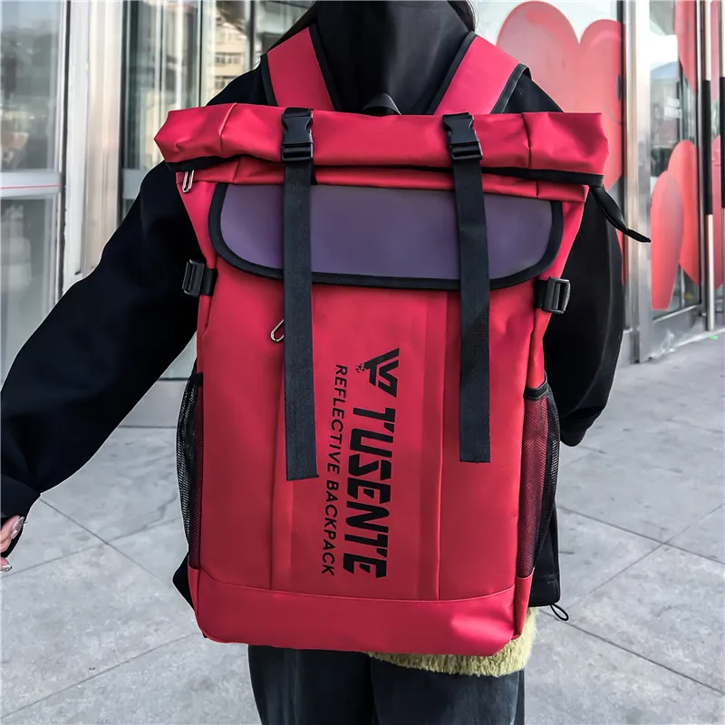 Yalu Nylon Backpack Unisex Black/Red/Dark Gray/Light Gray-8