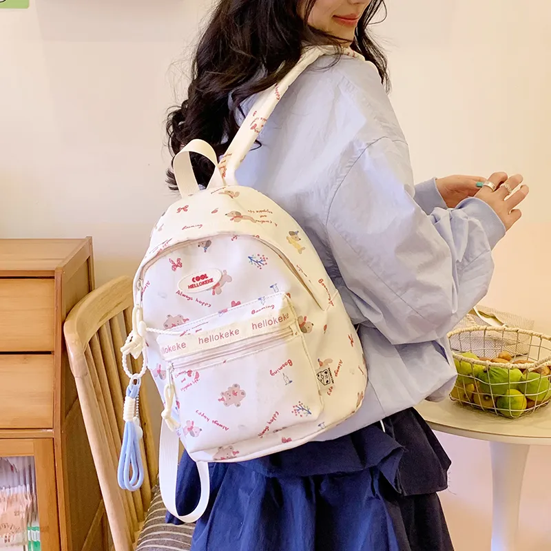 Yalu Nylon Backpack Regular Unisex White & Blue/Ecru/Khaki/Blue/Brown-10