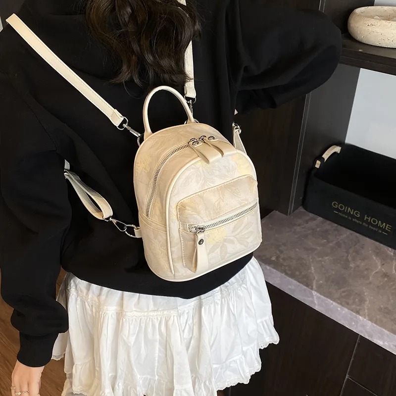 Yalu PU Backpack Women's Ecru/Pink-9