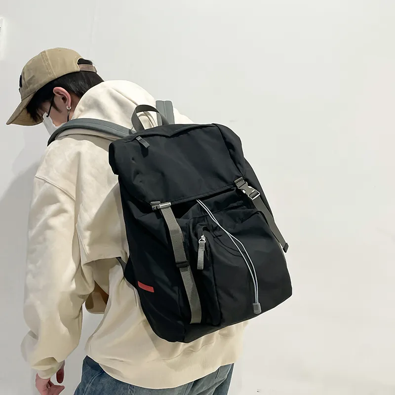 Yalu Nylon Backpack Unisex Black/Navy Blue-3
