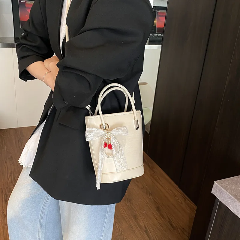 Yalu PU Bucket Bag, One Shoulder Handbag Unisex White/Black/Khaki/Green/Pink/Yellow-11