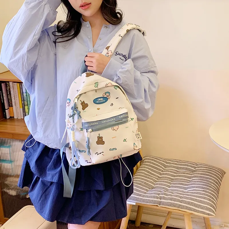 Yalu Nylon Backpack Regular Unisex White & Blue/Ecru/Khaki/Blue/Brown-4