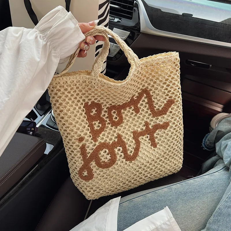 Yalu Straw Woven Shoulder Bag, Crossbody Bag Unisex Khaki & Black/Khaki & Beige/Ecru & Brown/Ecru & Black-2