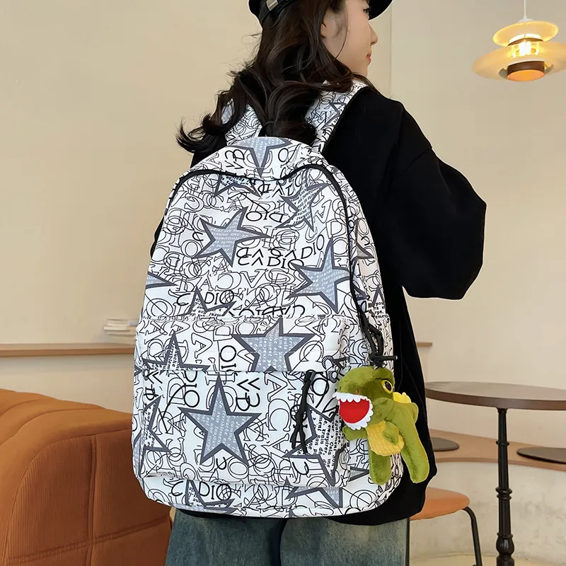 Yalu Nylon Backpack Unisex Black Gray/Black Yellow/Black Blue/Black Green/White/Khaki-22