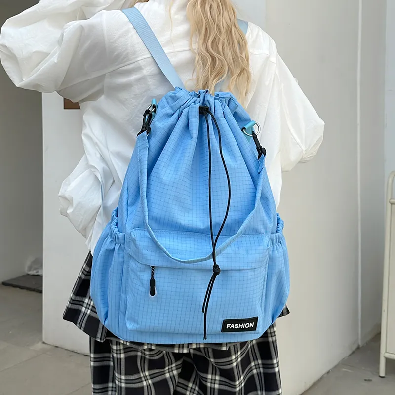 Yalu Nylon Backpack Regular Unisex Black/Pink/Yellow/Gray/Khaki/Sky Blue-25