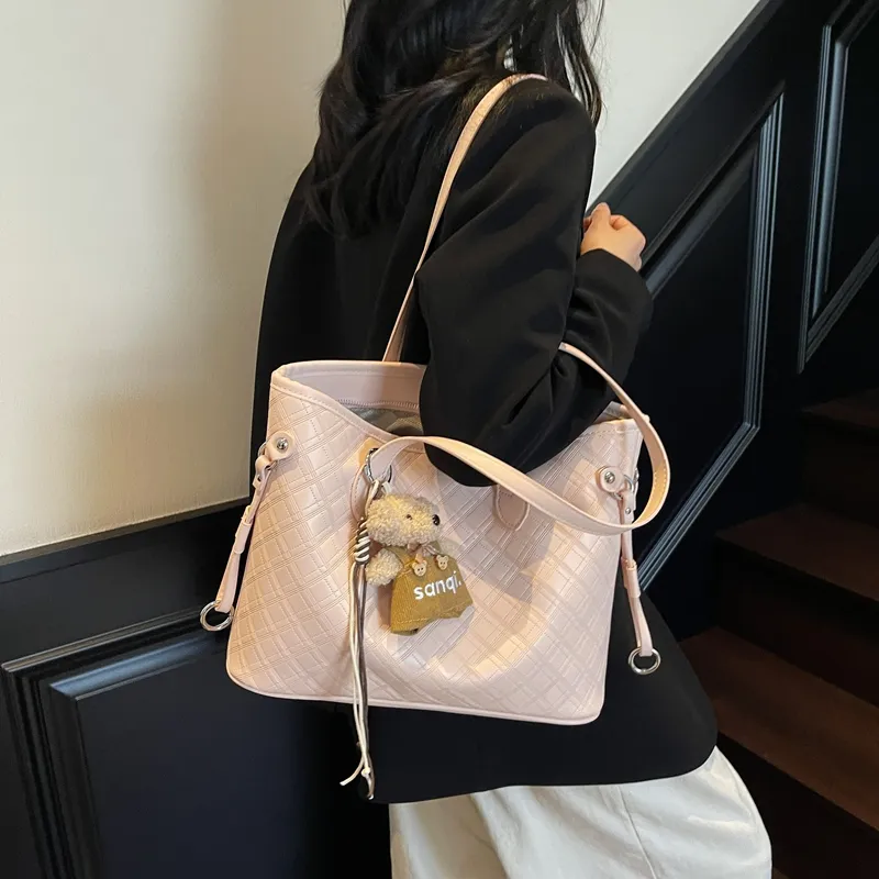 Yalu PU Tote Bag, Shoulder Bag Women's Pink & Black & Khaki & White & Pink-8