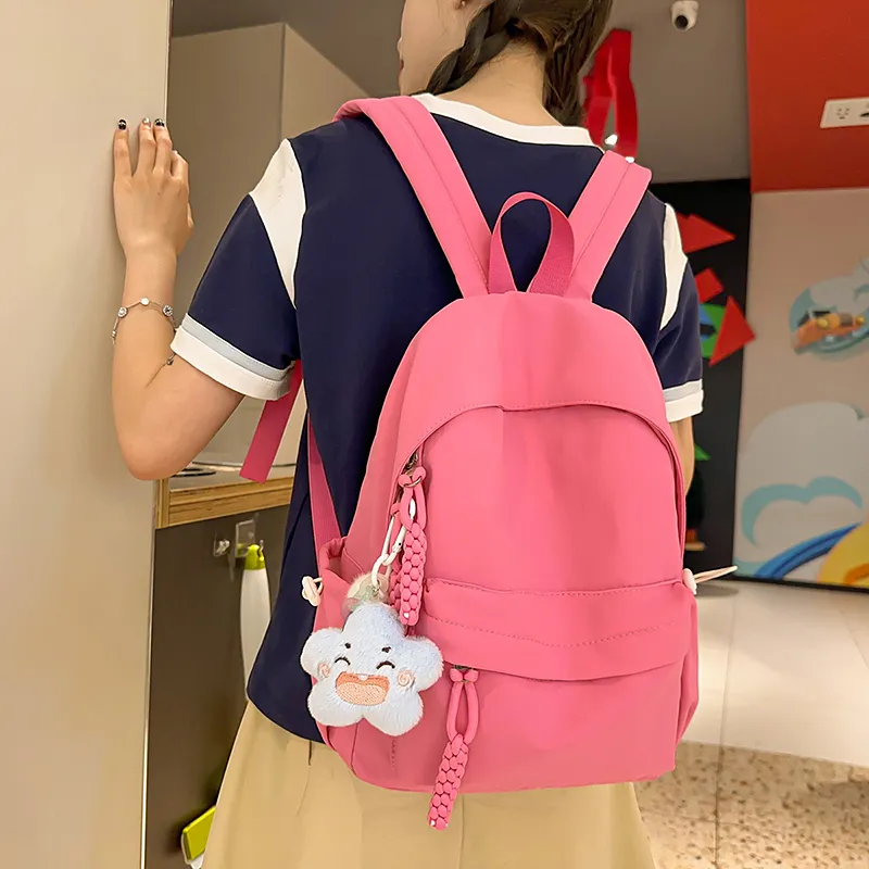 Yalu Nylon Backpack Unisex Black/Ecru/Green/Blue/Pink/Gray/Purple-3