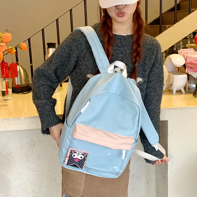 Yalu Nylon Backpack Regular Unisex Green/Light Blue/Pink-16