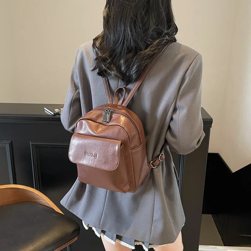 Yalu PU Backpack Unisex Black/Dark Brown-7
