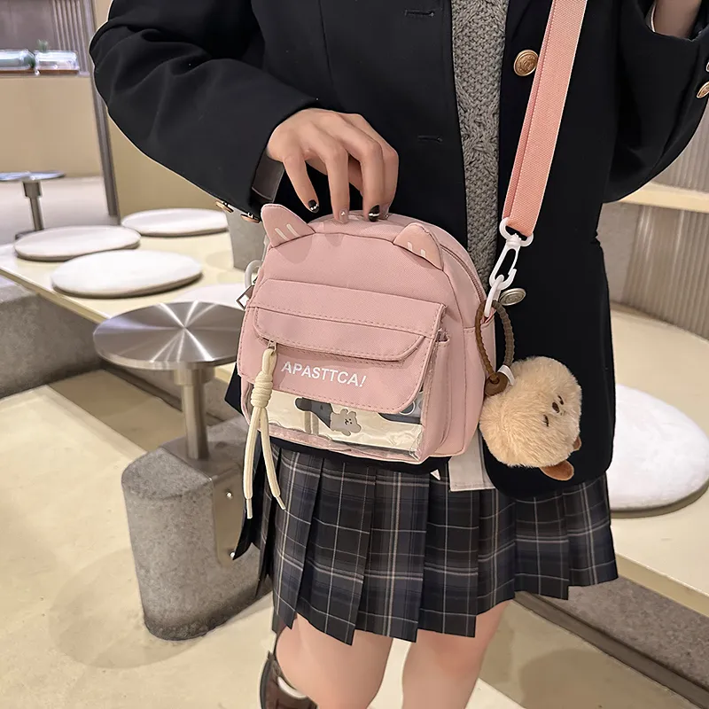 Yalu Nylon Shoulder Bag Regular Women's White/Black/Pink/Light Blue-3