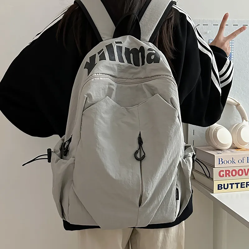 Yalu Nylon Backpack Unisex Black/White/Green/Gray-1