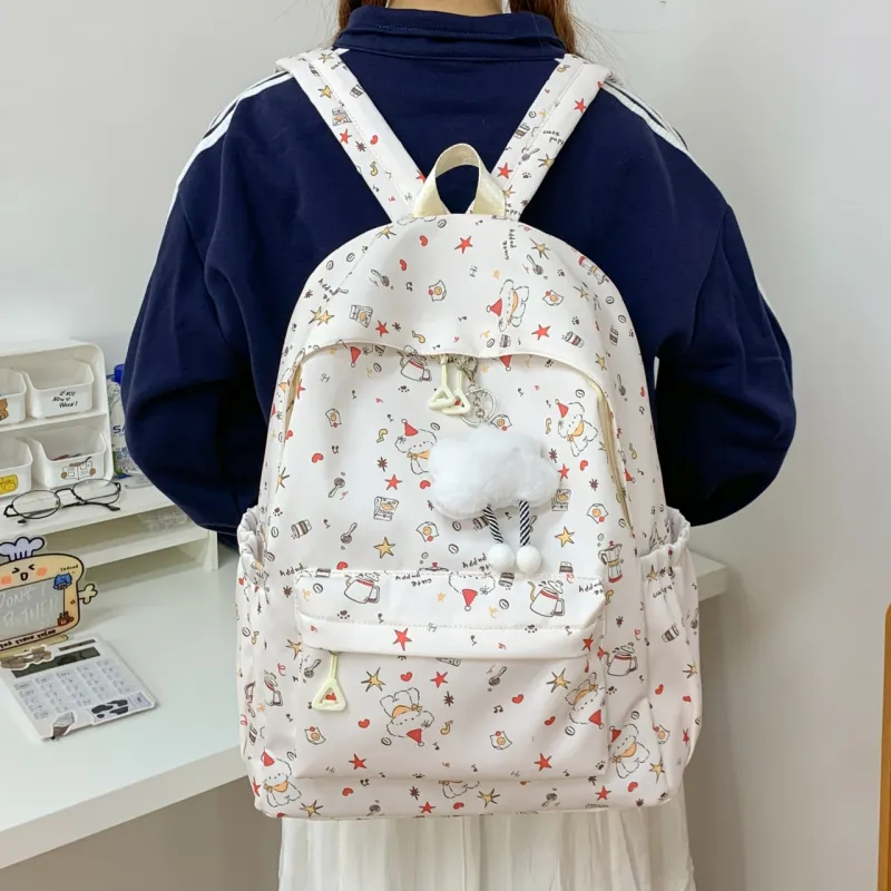 Yalu Nylon Backpack Unisex White/Green-5