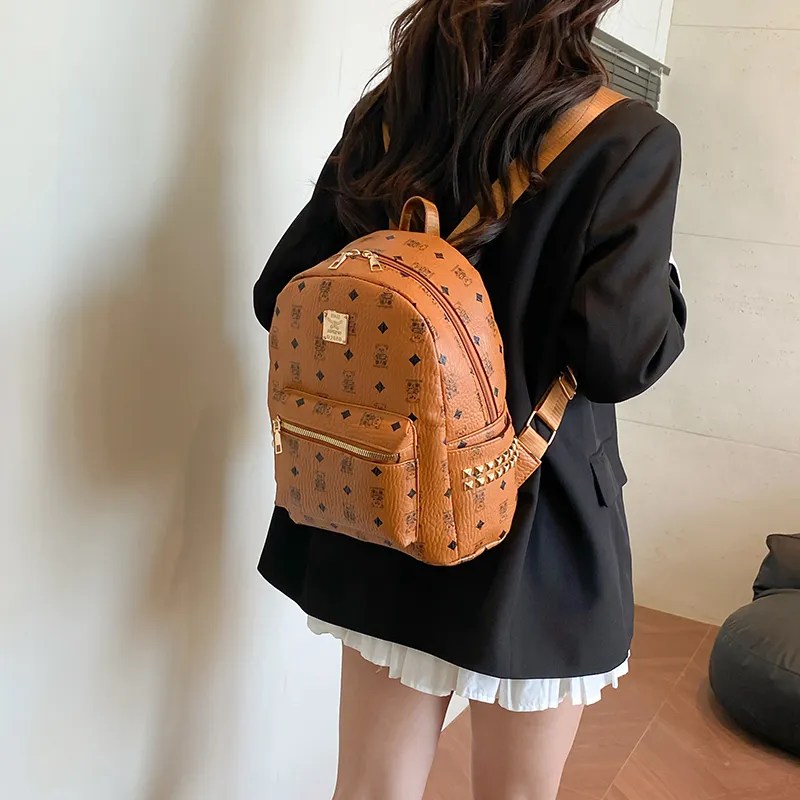 Yalu PU Backpack Regular Women's Ecru/Brown/Pink-10