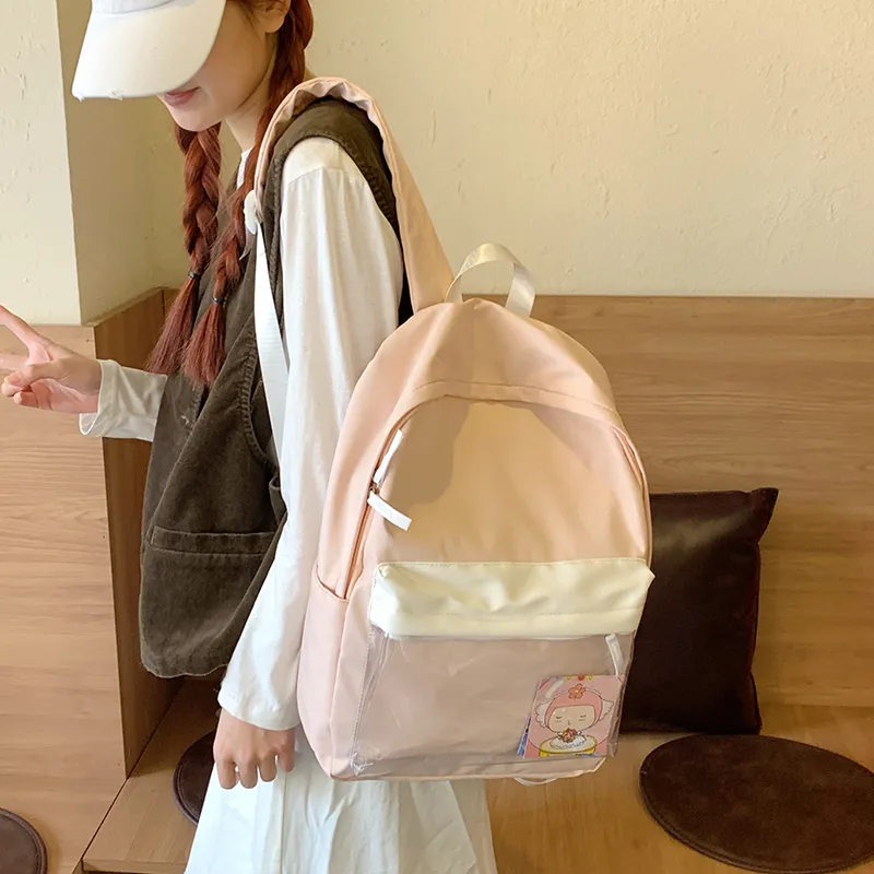Yalu Nylon Backpack Regular Unisex Green/Light Blue/Pink-2