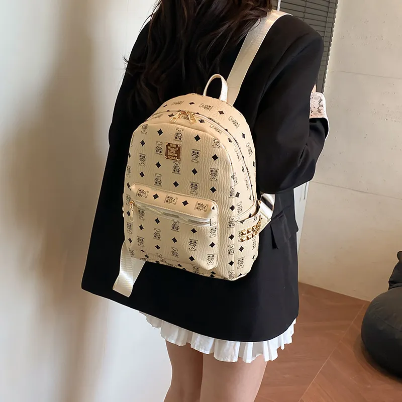 Yalu PU Backpack Regular Women's Ecru/Brown/Pink-2