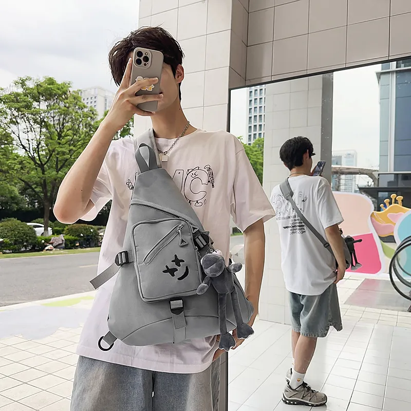 Yalu Nylon Shoulder Bag, Sling Bag Unisex Black/Gray/White-17