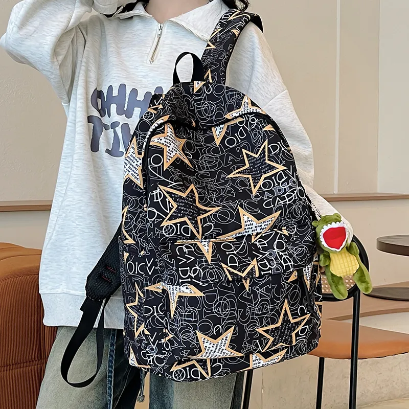 Yalu Nylon Backpack Unisex Black Gray/Black Yellow/Black Blue/Black Green/White/Khaki-20
