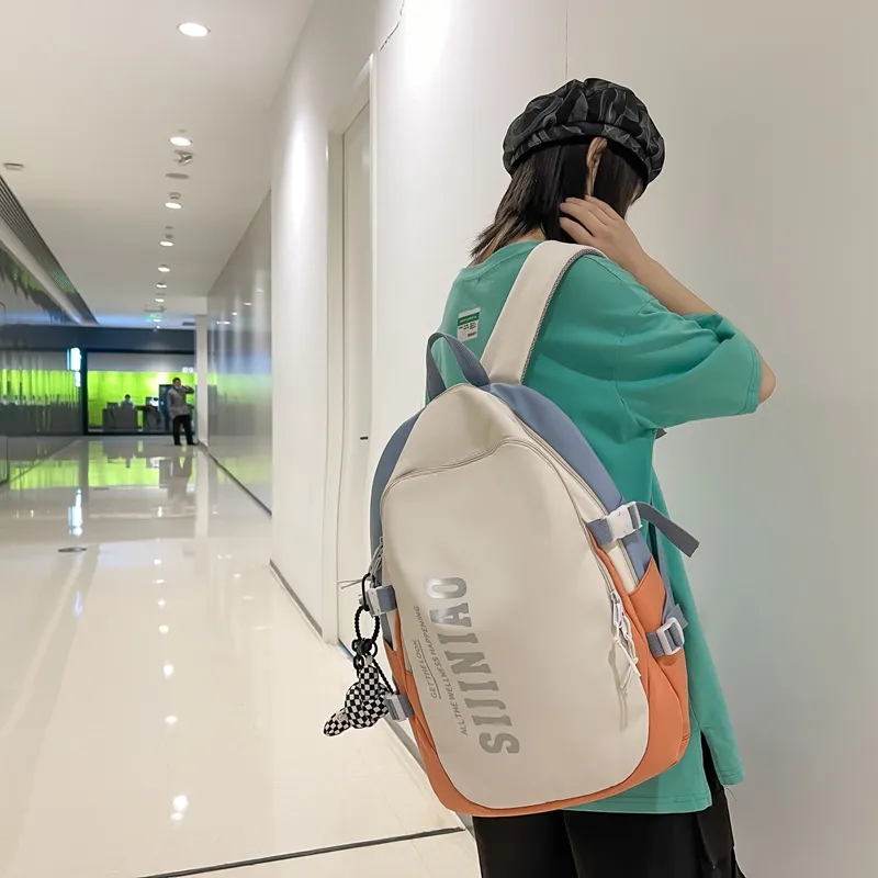 Yalu Nylon Backpack Regular Unisex Black/Gray/Purple/Orange & Light Blue/Orange & Dark Blue-4