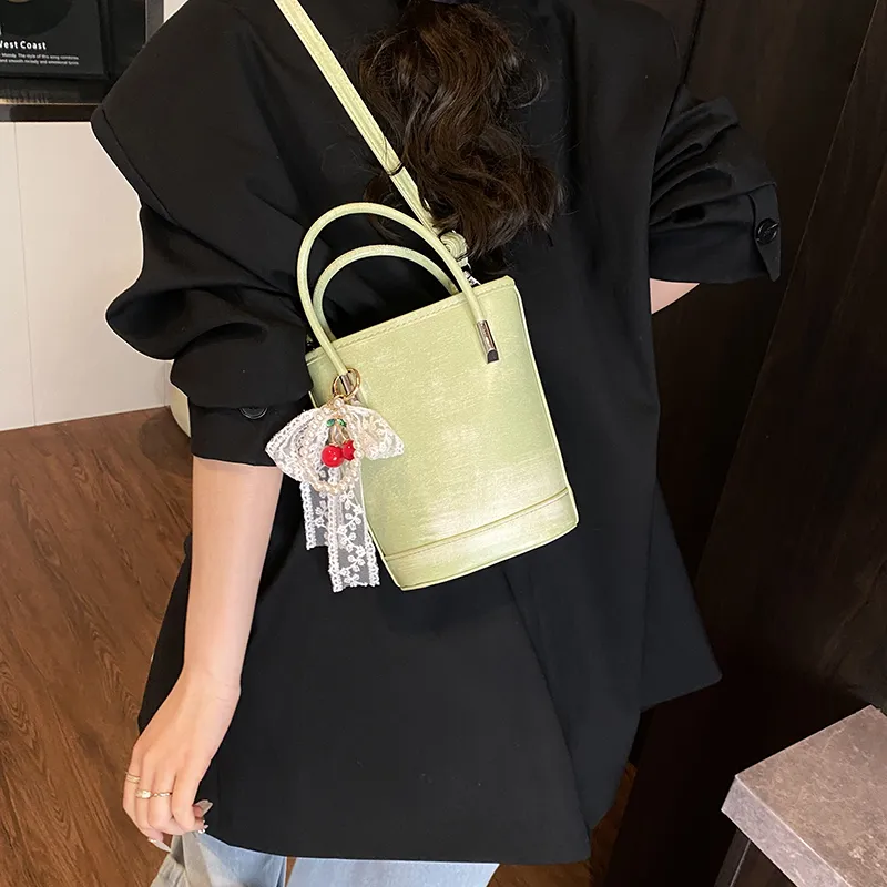 Yalu PU Bucket Bag, One Shoulder Handbag Unisex White/Black/Khaki/Green/Pink/Yellow-29