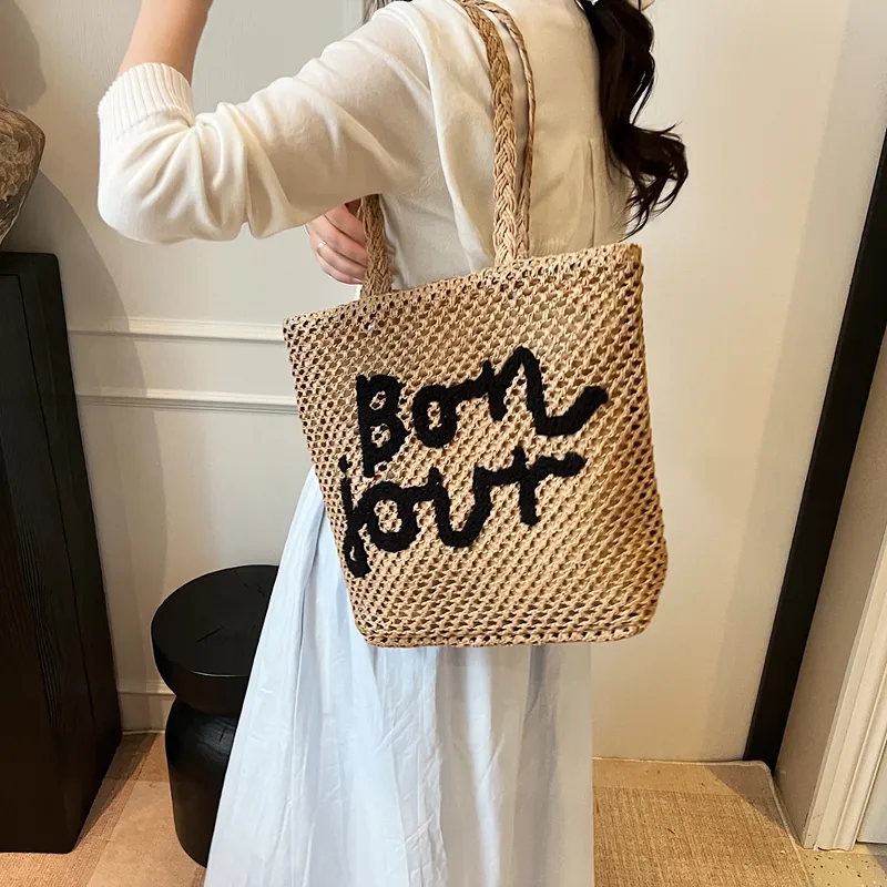 Yalu Straw Woven Shoulder Bag, Crossbody Bag Unisex Khaki & Black/Khaki & Beige/Ecru & Brown/Ecru & Black-5