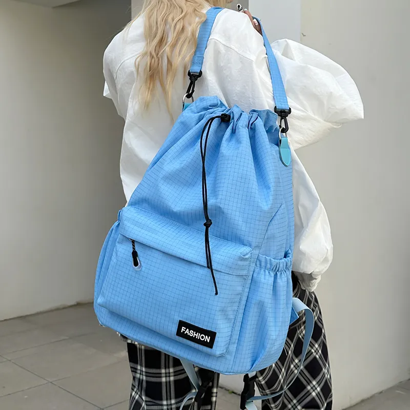 Yalu Nylon Backpack Regular Unisex Black/Pink/Yellow/Gray/Khaki/Sky Blue-24