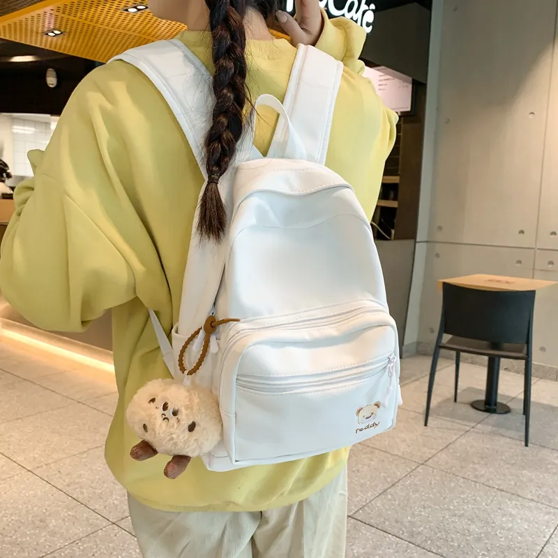 Yalu Nylon Fabric Backpack Regular Unisex Green/Blue/Yellow/Pink/Black/White-3