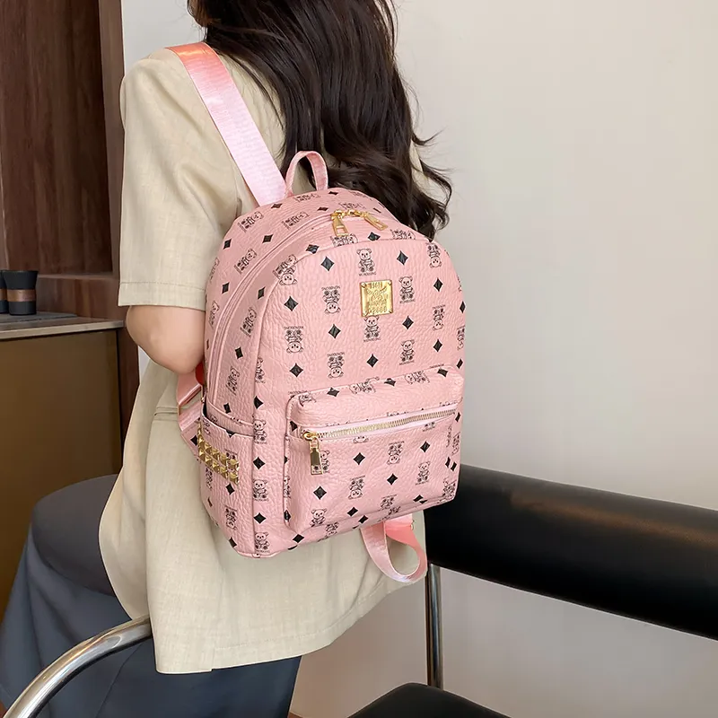 Yalu PU Backpack Regular Women's Ecru/Brown/Pink-13