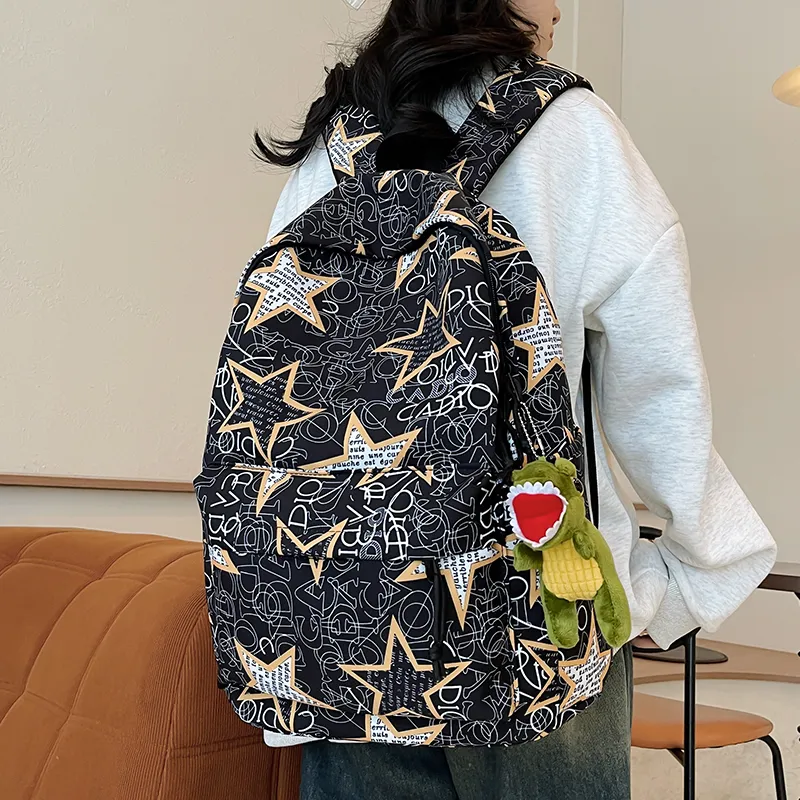 Yalu Nylon Backpack Unisex Black Gray/Black Yellow/Black Blue/Black Green/White/Khaki-16
