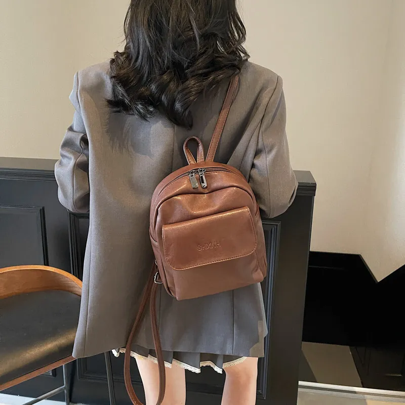 Yalu PU Backpack Unisex Black/Dark Brown-8
