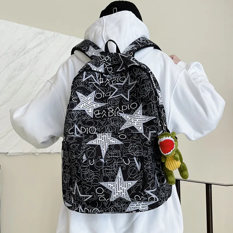 Yalu Nylon Backpack Unisex Black Gray/Black Yellow/Black Blue/Black Green/White/Khaki-1