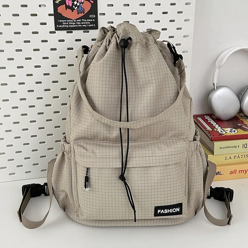 Yalu Nylon Backpack Regular Unisex Black/Pink/Yellow/Gray/Khaki/Sky Blue-15