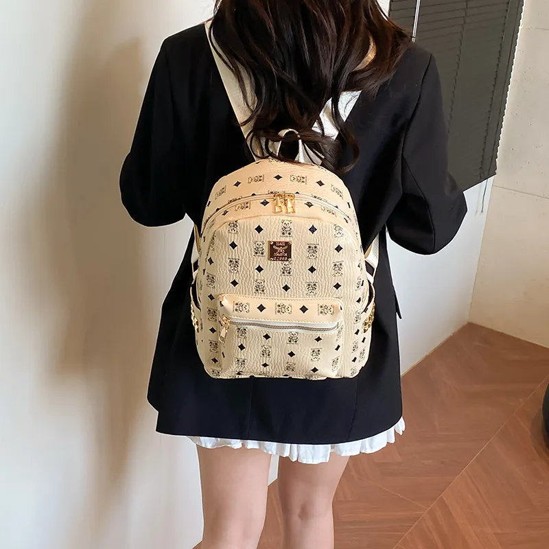 Yalu PU Backpack Regular Women's Ecru/Brown/Pink-4
