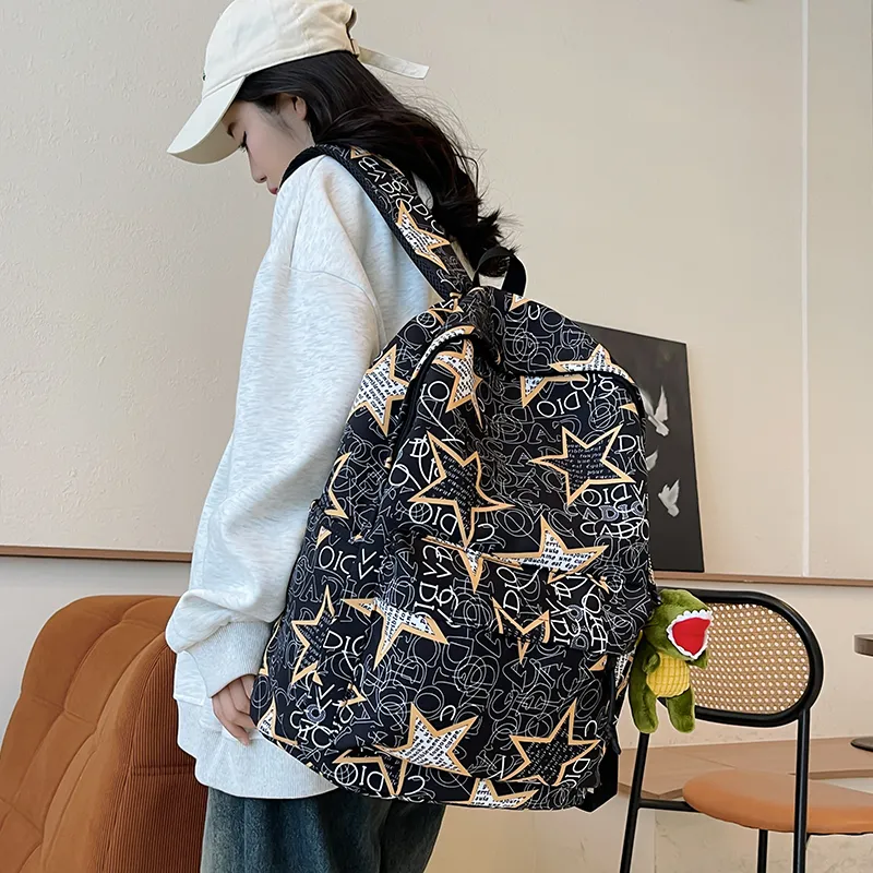 Yalu Nylon Backpack Unisex Black Gray/Black Yellow/Black Blue/Black Green/White/Khaki-18