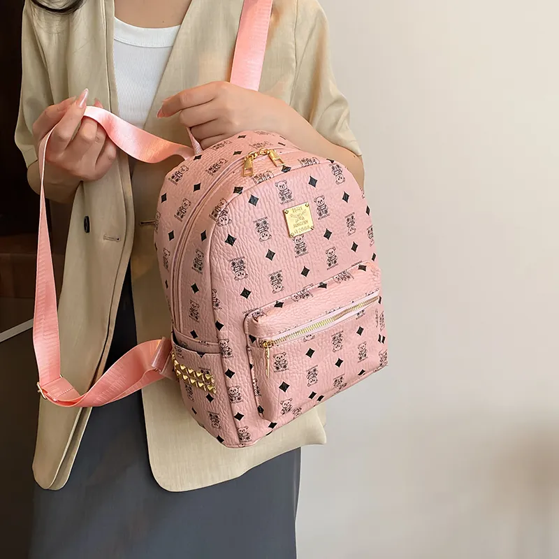 Yalu PU Backpack Regular Women's Ecru/Brown/Pink-17