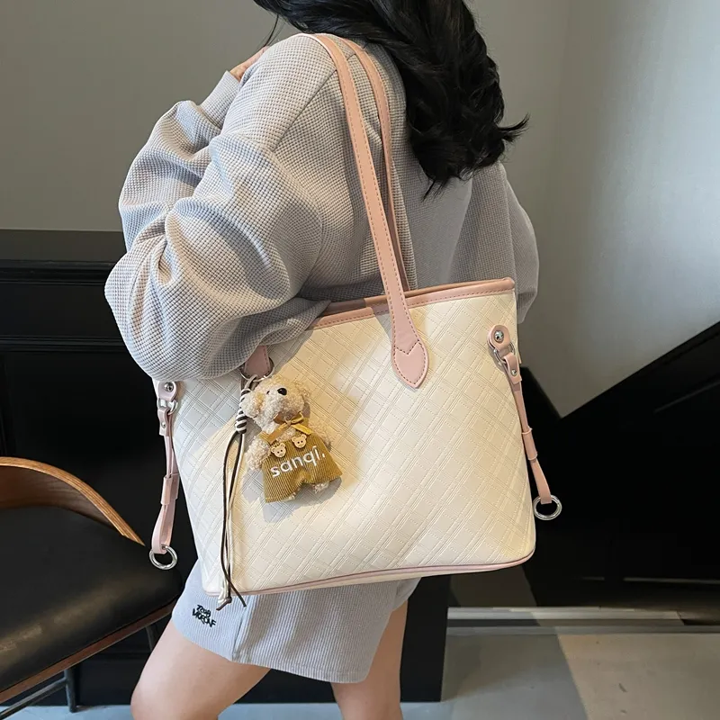 Yalu PU Tote Bag, Shoulder Bag Women's Pink & Black & Khaki & White & Pink-14