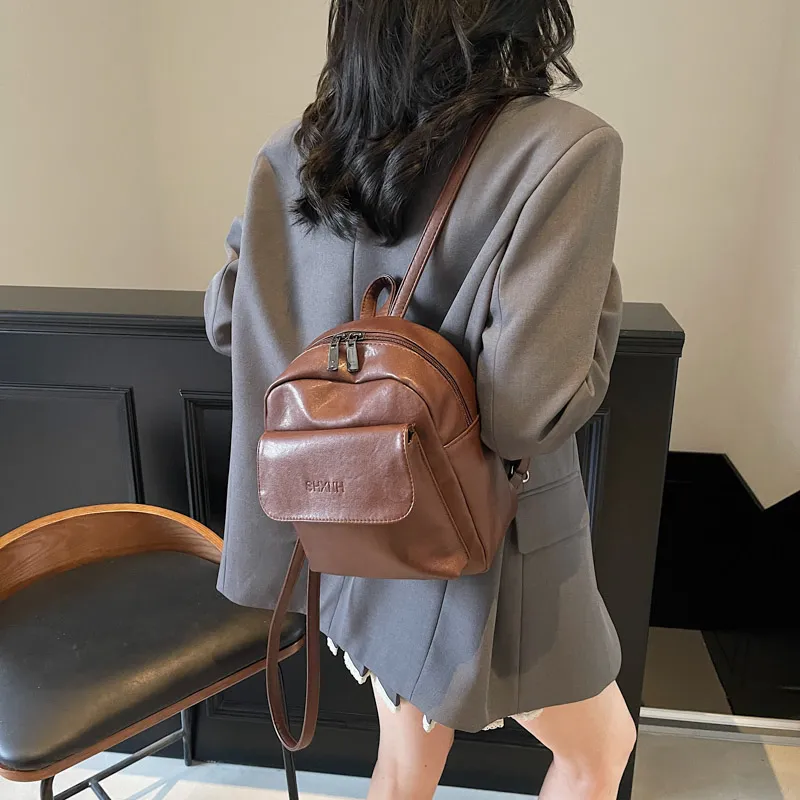 Yalu PU Backpack Unisex Black/Dark Brown-9